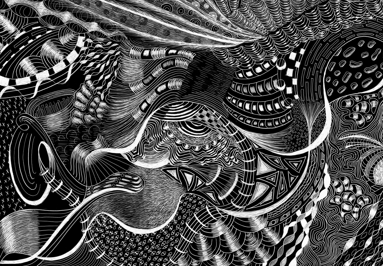 SC 12 #3119 Black Scratchboard Mounted with Sawtooth Hanger: 7" x 5" 2016 $500.00 Studio