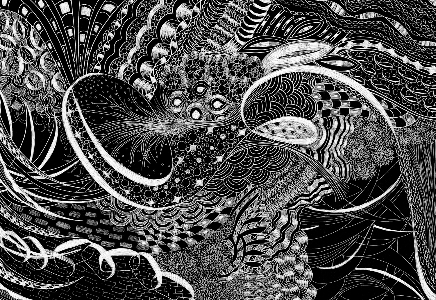 SC 17 #3128 Black Scratchboard Mounted with Sawtooth Hanger: 7" x 5" 2016 $400.00 Studio