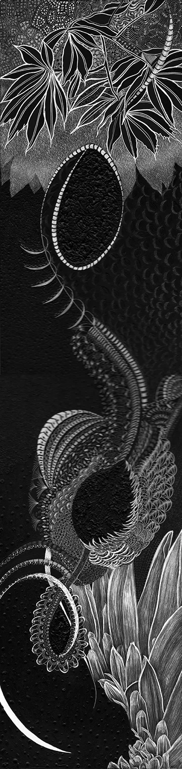 SC 3187 Black Scratchboard Framed: 9.75” x 25.75” 2019 $1650.00 Studio