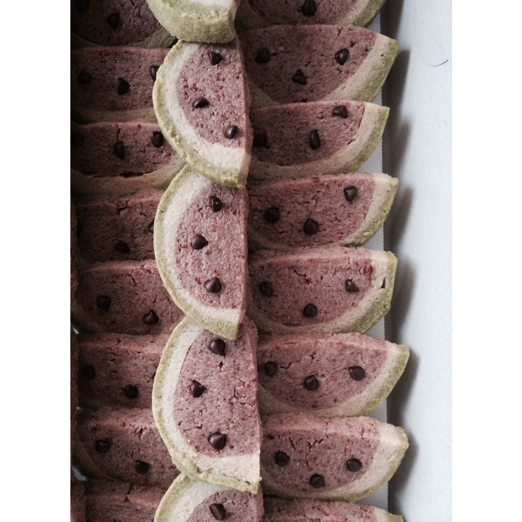 watermelon shaped cookie - strawberry / almond / green tea flavored VEGAN / GLUTENFREE 2014