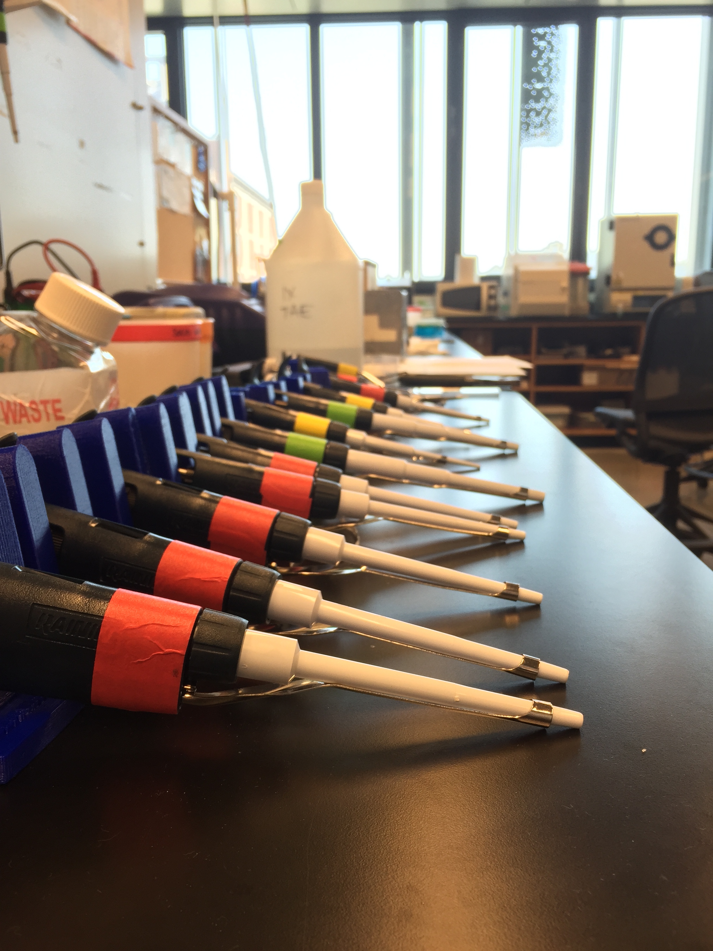 Pipets in a line