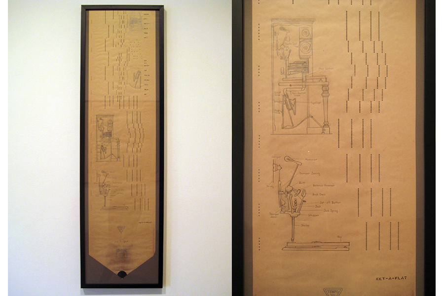   Wow and Flutter: Player Piano Diagram  Framed piano roll and graphite,&nbsp;49"x14"&nbsp; 