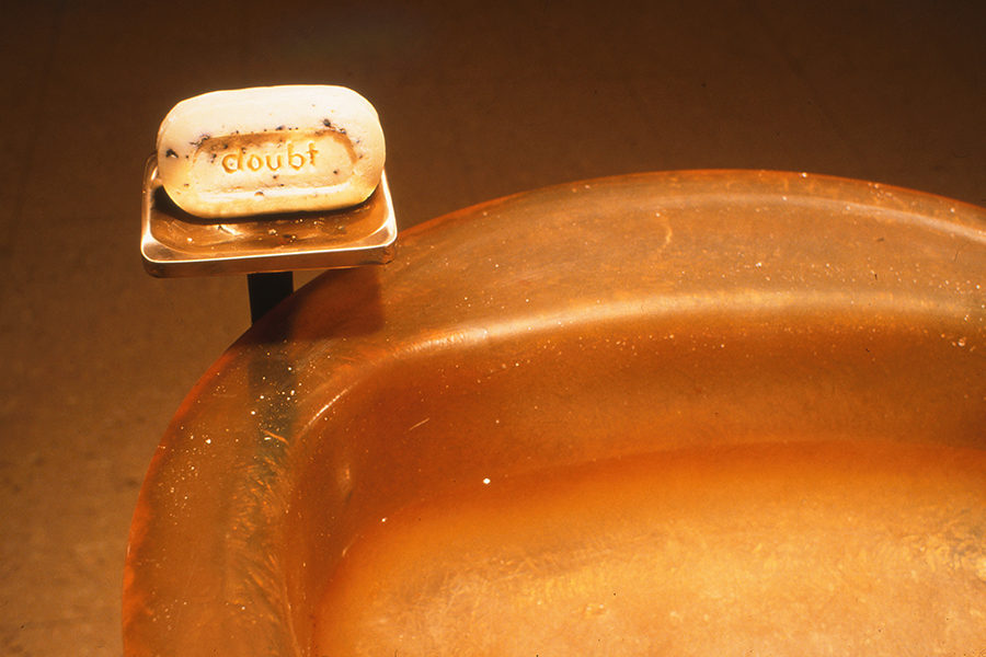   Daily Soaps  (detail) steel, cast bronze, cast fiberglass, wood, cast soap, and water 