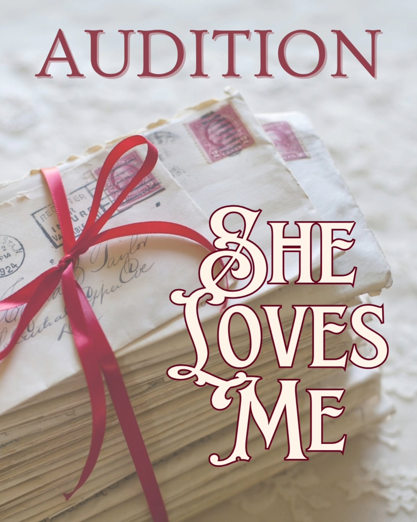 💌Audition info is up for She Loves Me!
Check out the link in our bio to learn more.

&bull; Forms &amp; Videos due May 22nd
&bull; In person cold reads &amp; dance audition May 24th 11am
&bull; Ages 18+
&bull; Rehearsals: M/Th 6:30-8:30pm &amp; Sat 