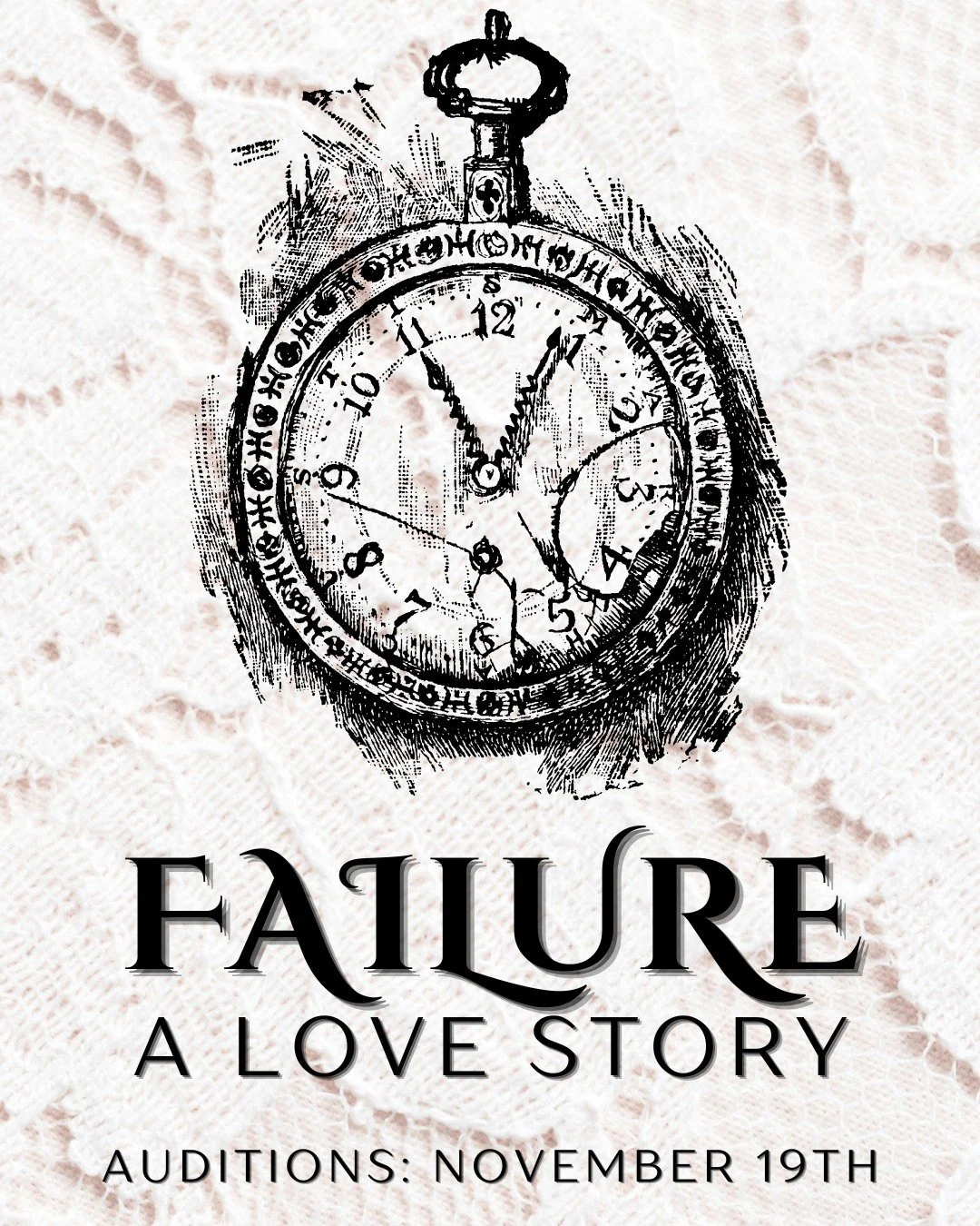 We're so excited to announce our upcoming auditions for Failure: A Love Story! 

AUDITION FORM: https://iwuix3mx.paperform.co/

Actors should be at least 18 years old for this initial submission. We may adjust the range as needed. 

DESCRIPTION:
By t