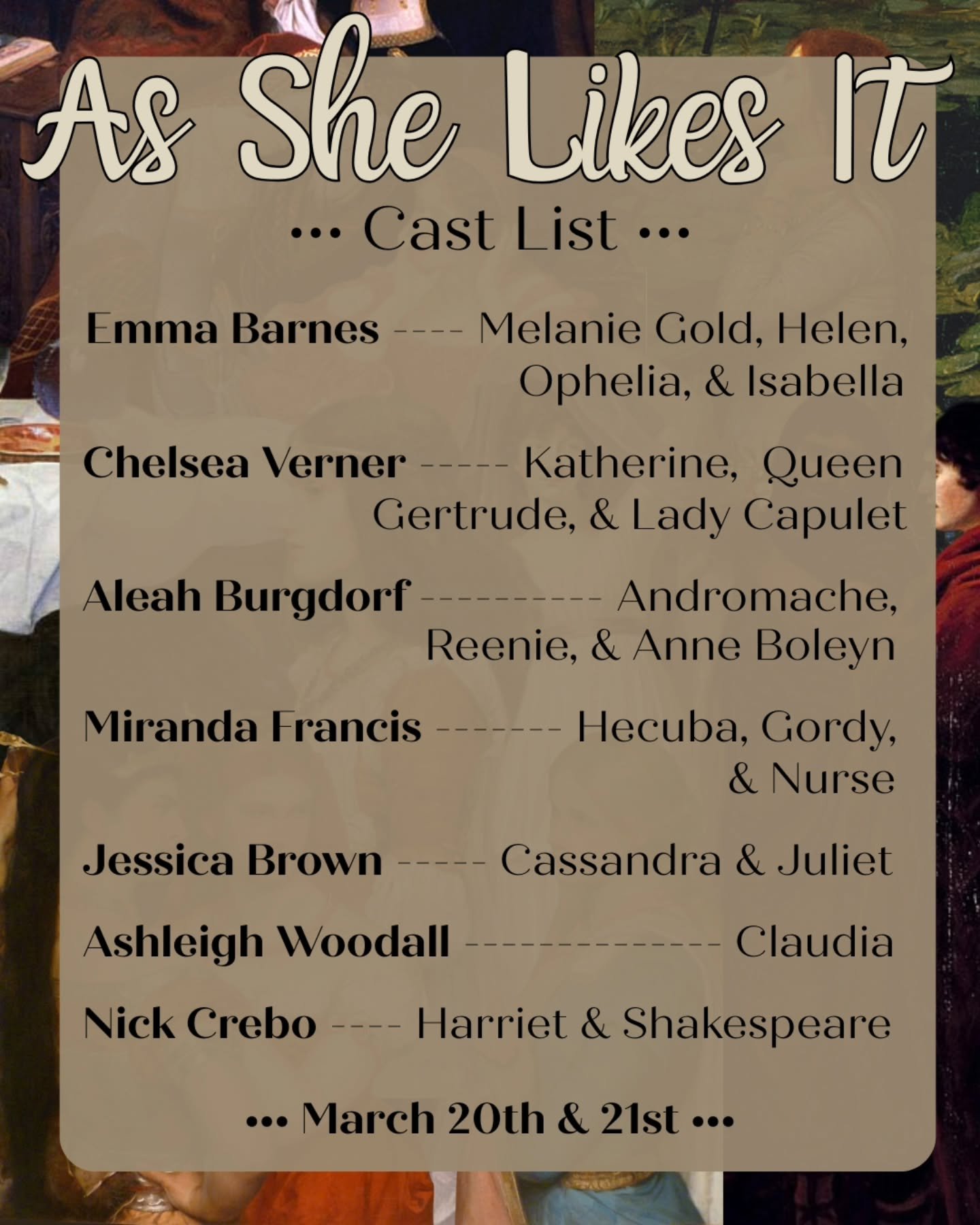 Congratulations to the cast of As She Likes It! Make sure to mark your calendars for March 20th &amp; 21st! 

And visit cartersvillemuseumcity.com for more local events 

#ACTIinc #communitytheatre #supportthearts #visitcartersville #cartersvillega #