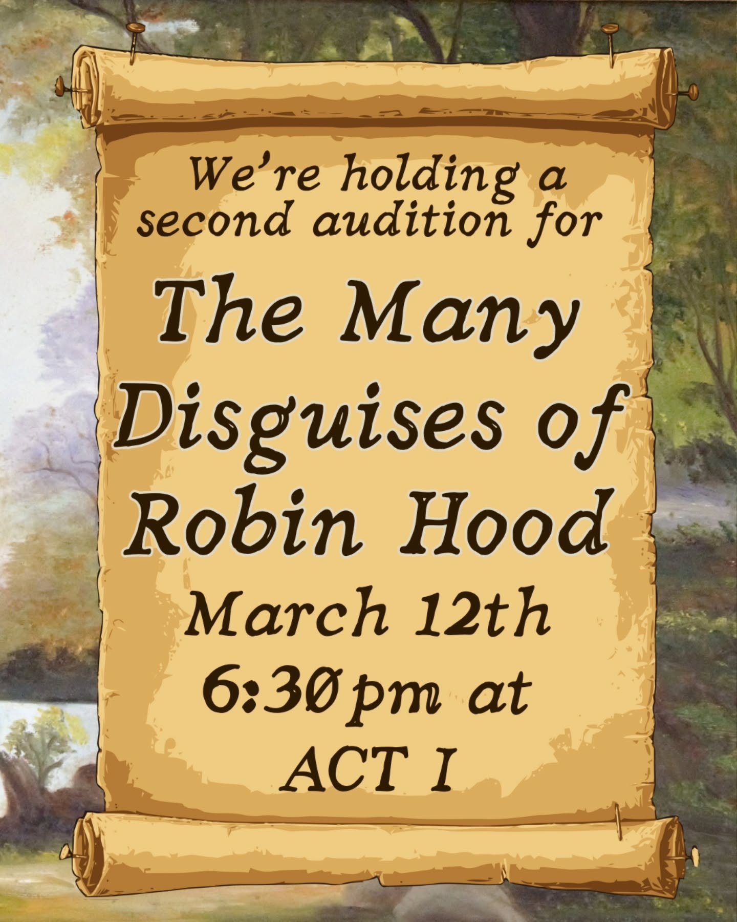 We'd love for you to be part of our merry band. This show is written to give lots of opportunities to the young ladies especially &amp; gender swaps several of the traditionally male characters, including Robin Hood herself!

🏹 Directed by: Lauren A