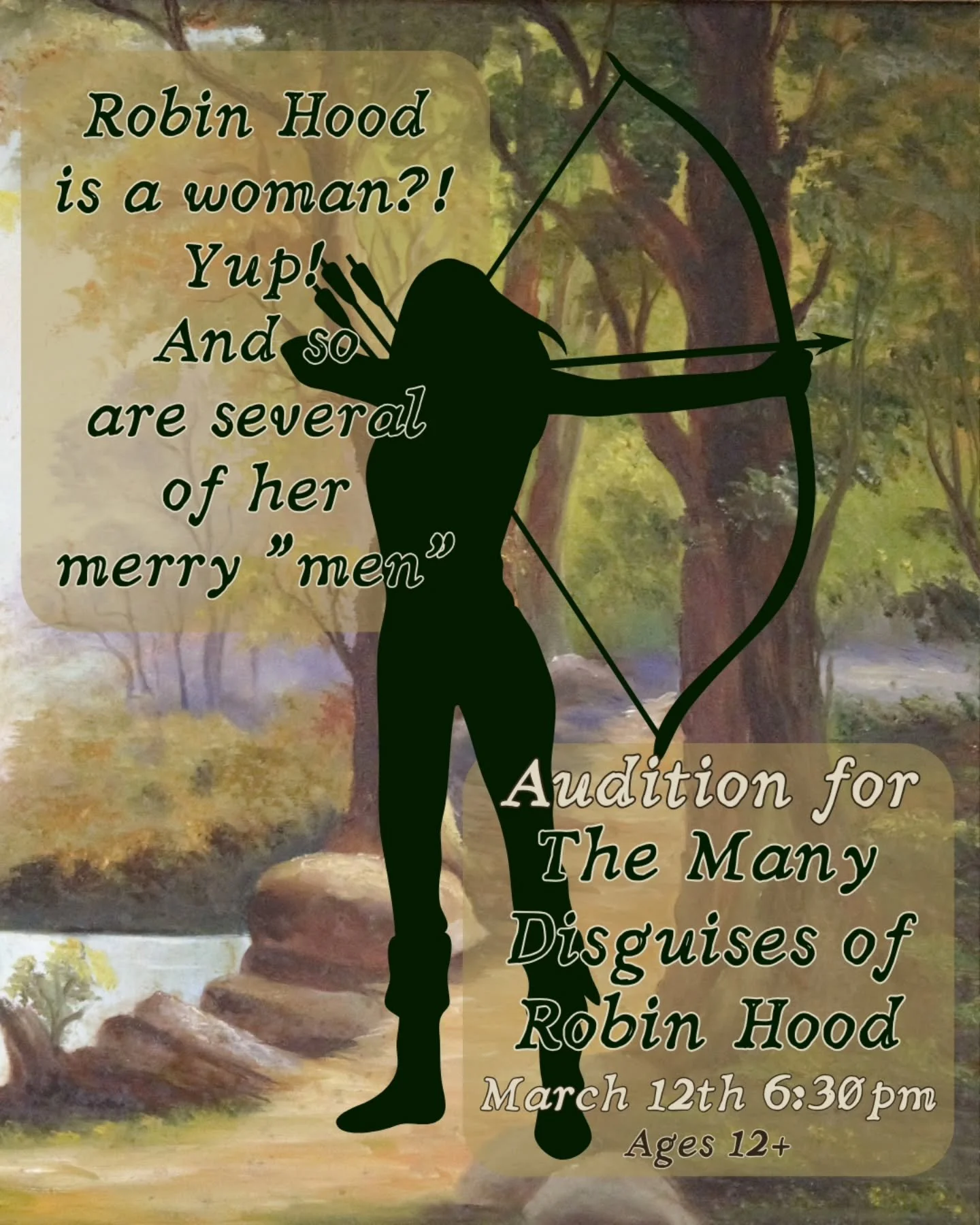Auditions for The Many Disguises of Robin Hood are just 2 weeks out! We had so much fun with our Countess Dracula, that we wanted to take another crack at a female-forward retelling of a classic tale! Join our merry band on March 12th at 6:30pm

🏹 D