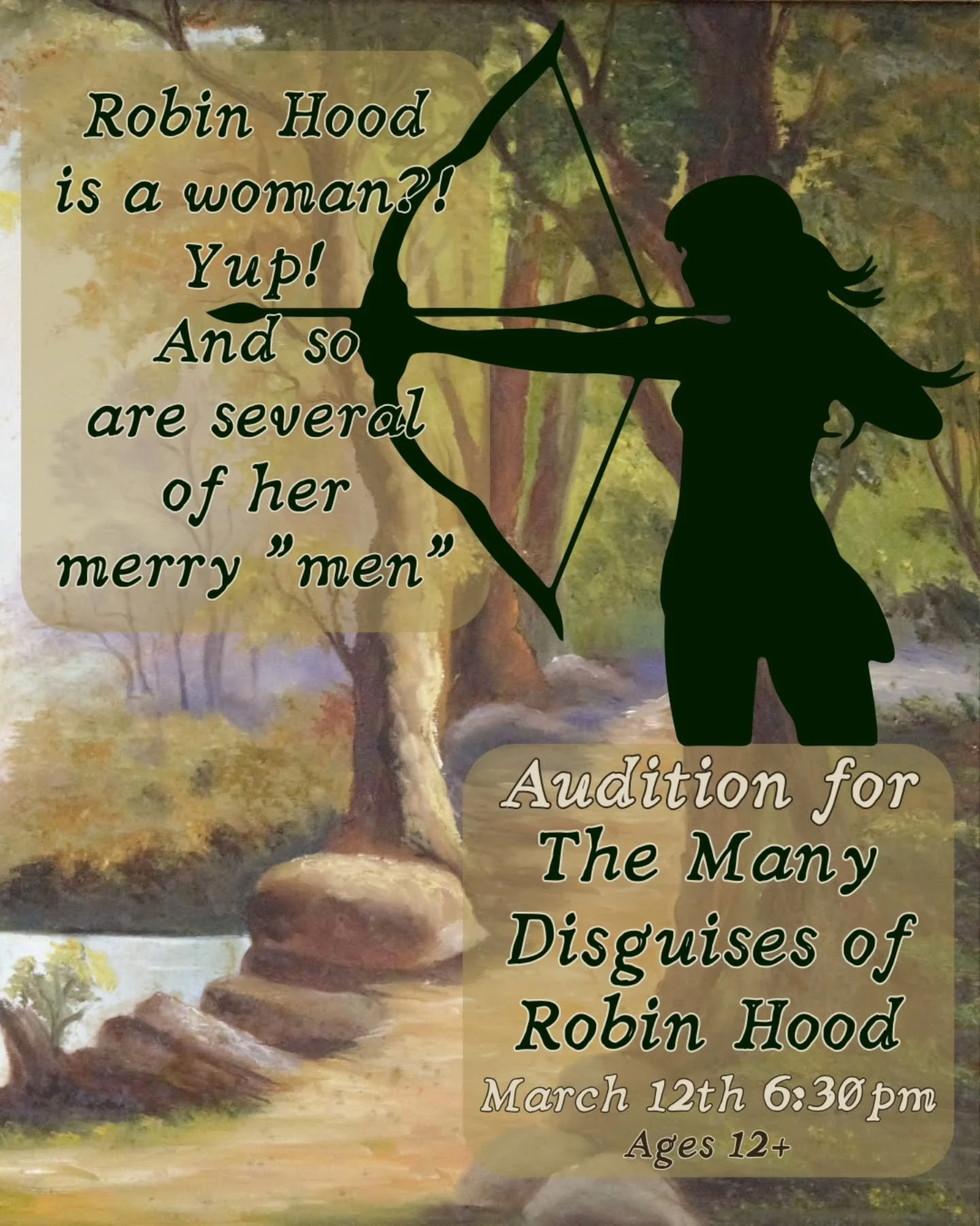 Auditions are almost here! We had so much fun with our Countess Dracula, that we wanted to take another crack at a female-forward retelling of a classic tale! Join our merry band on Thurs. March 12th at 6:30pm.

🏹 Directed by: Lauren Alexandersen
🏹