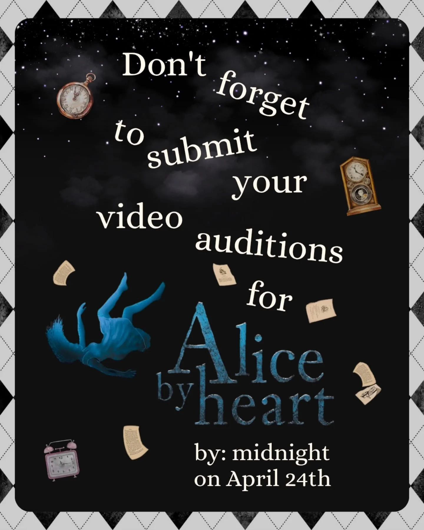 🐇The video audition deadline is approaching, but it's not too late to send in yours! Check the link in our bio for more information.

&bull;Ages 18+
&bull;Rehearsals will occur on Mondays, Thursdays, and Saturdays. Mondays and Thursdays will run fro