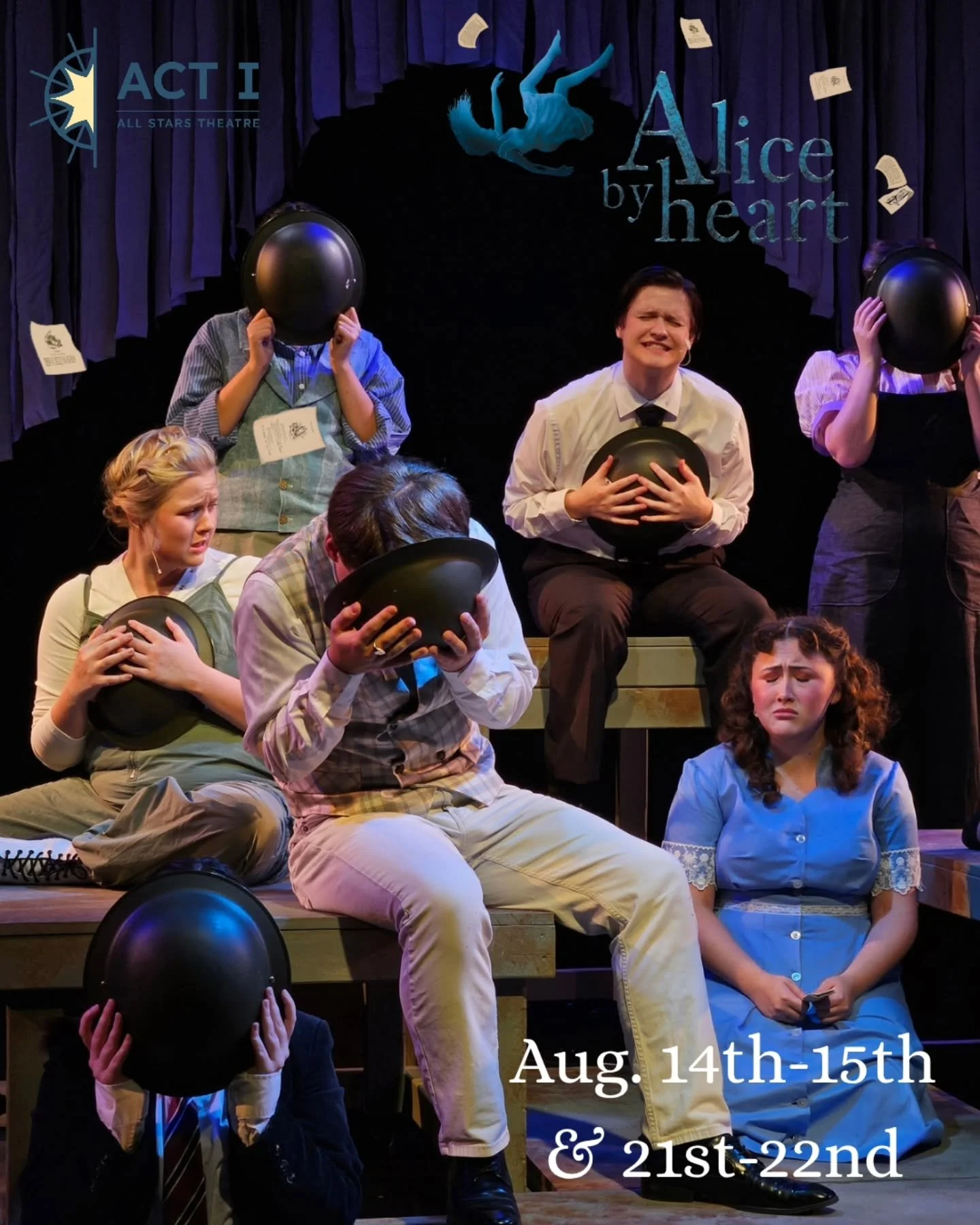 Our first cast of Alice by Heart closes tonight! We hope to see you there, but if you can't make it, you can always catch our 2nd cast next weekend! Ticket link in bio.

Aug. 14th-15th cast:
&bull; Kaylan Baker as Alice Spencer
&bull; Carter Colvin a