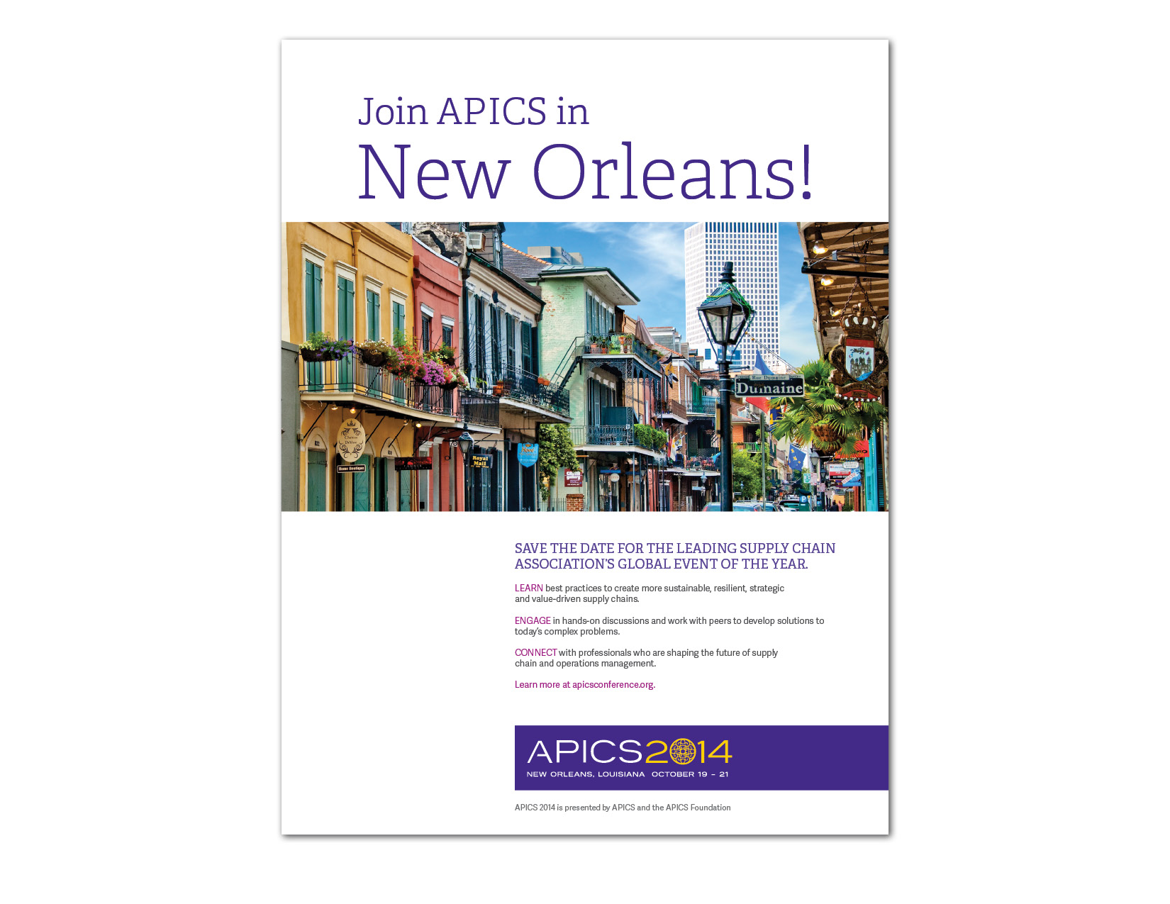  Full page ad that ran in the March/APRIL 2014 issue of  APICS  magazine 