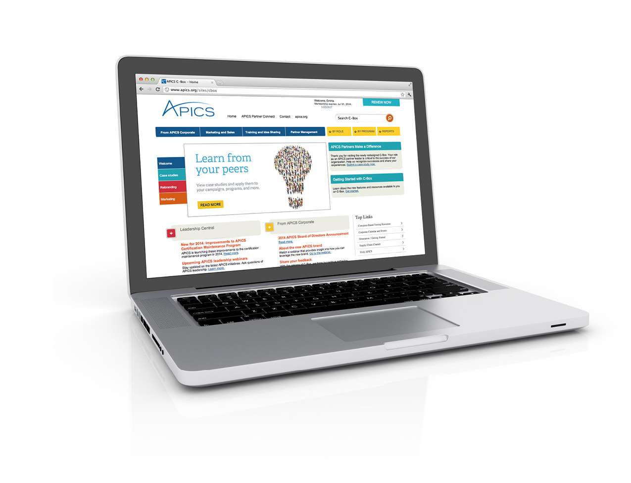 The redesigned C-Box website serves as a resource portal for APICS global chapters. 