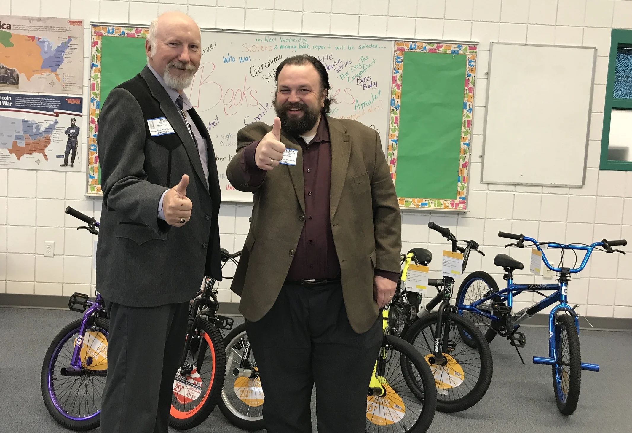 Each year our lodge rewards local students with bicycles for their outstanding reading achievements. &nbsp;(WB Robert Tracy [Secretary], WB Brad Phelps)