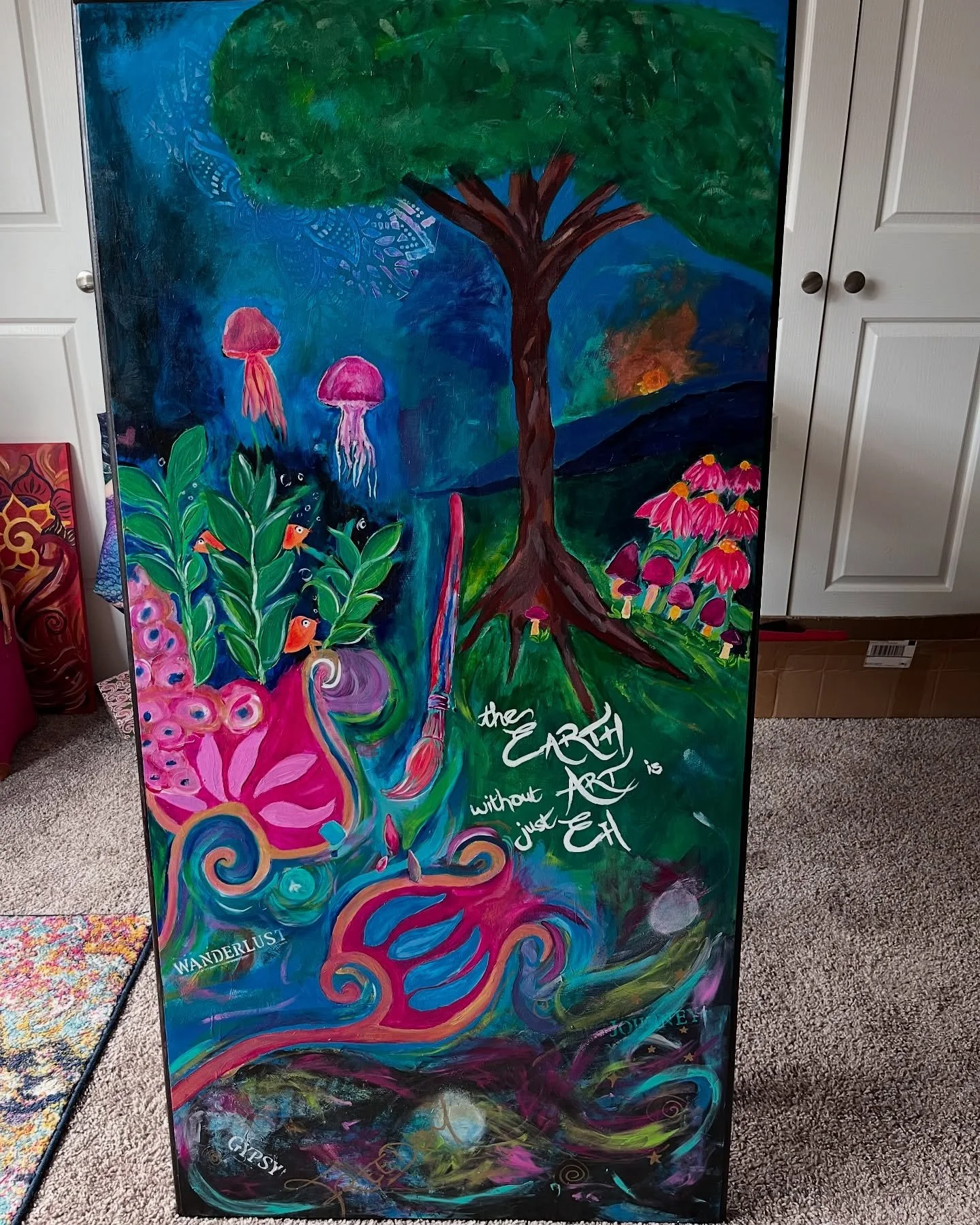 Tabletop design is complete. Need a few finishing touches and yes it&rsquo;s on a folding table for now, I need to build a frame to attach the legs to. #chelclarkart #mixedmediaartist #reducereuserecycle #newlook #studio #artislove #artistsofinstagra