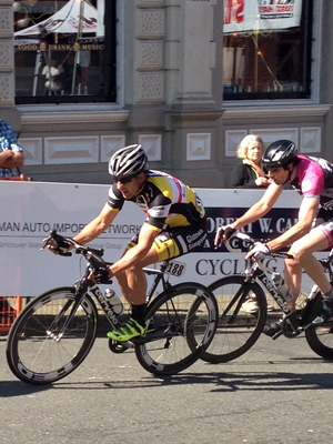 Michael taking on the challenging criterium course in Bastion Square.