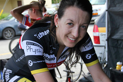 Erin warms up for her 5th race of the week.