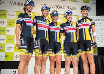 L-R: Justine Clift, Alysia Withers, Morgan Cabot, Claire Cameron, Jody Rechenmacher at Delta UCI 1.2 Road Race