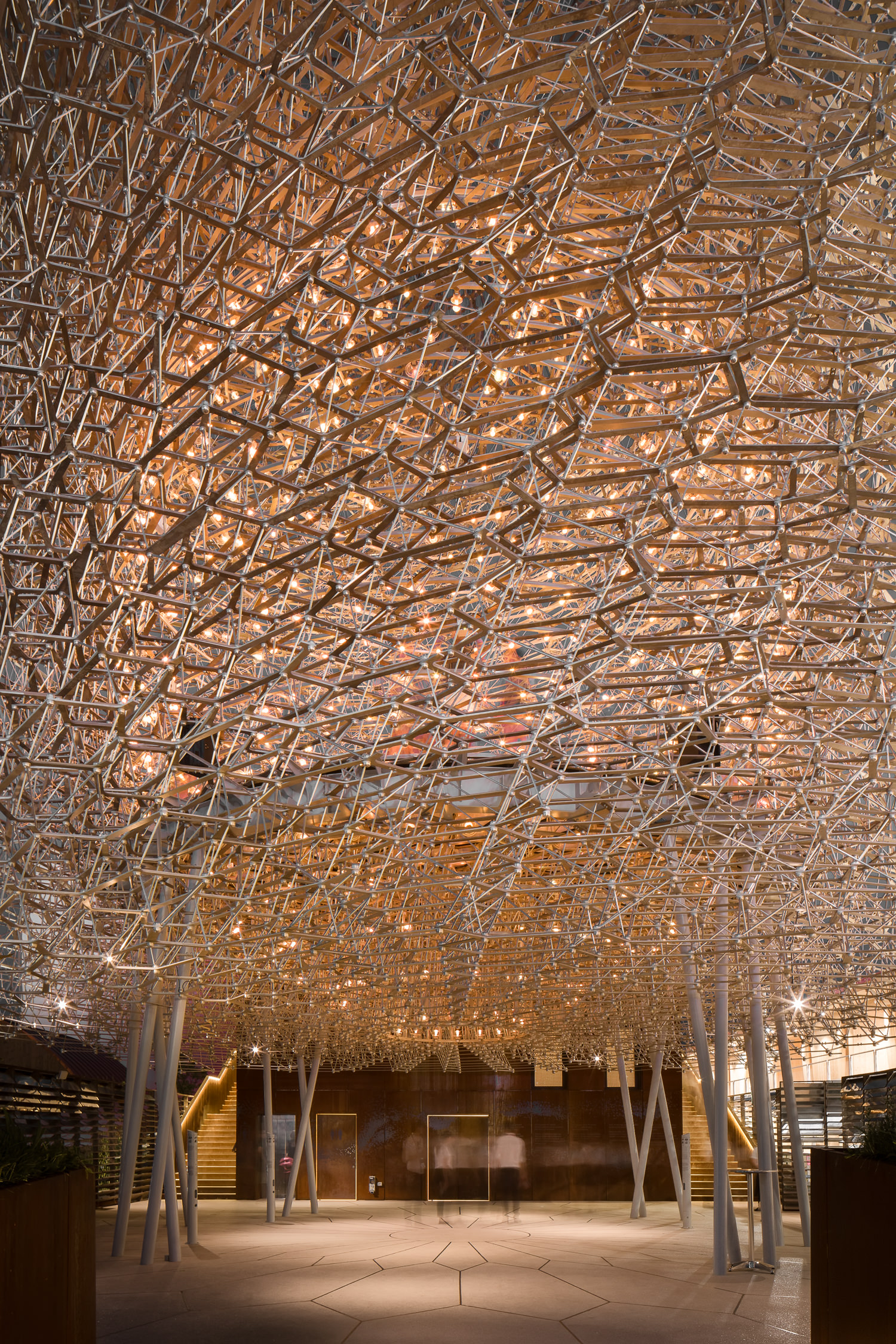 people under the uk pavilion, milan expo, mark hadden and wolfgang buttress