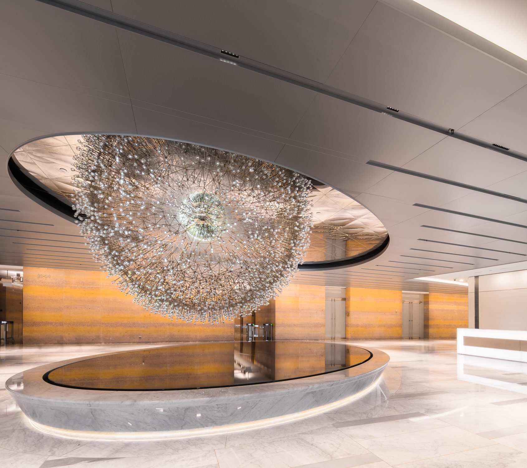 view across the sculpture lucent chicago by wolfgang buttress