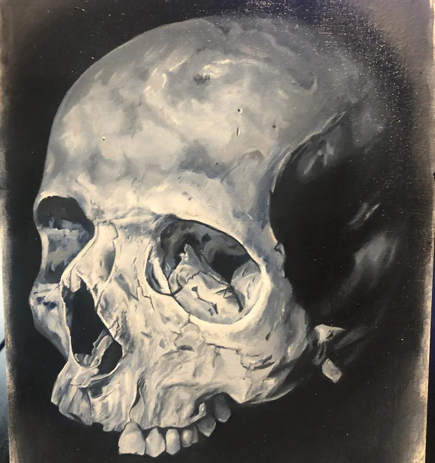 Finished my first oil painting, feel like a real painter now 😂👩🏼&zwj;🎨

Made with gamblin oils on a trekell wood panel 

#oilpainting #skullart #gamblinoils #trekell
