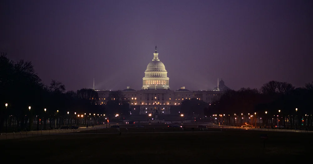 Washington D.C.: United States Capitol Building on a rainy night