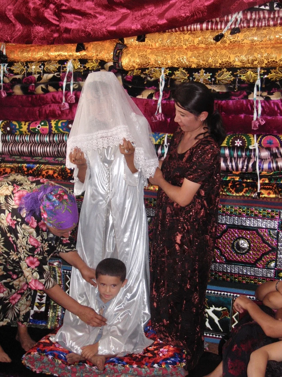  Boyson, Uzbekistan. Wedding, dowry quits and mattresses in background