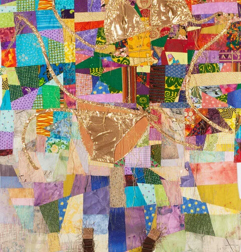 Detail, Cry at the Sad Parts and I Cry at the Joyous Parts/ Human Impact: Stories of the Opioid Epidemic , 214h x 48w x 30d, garments painted and printed.