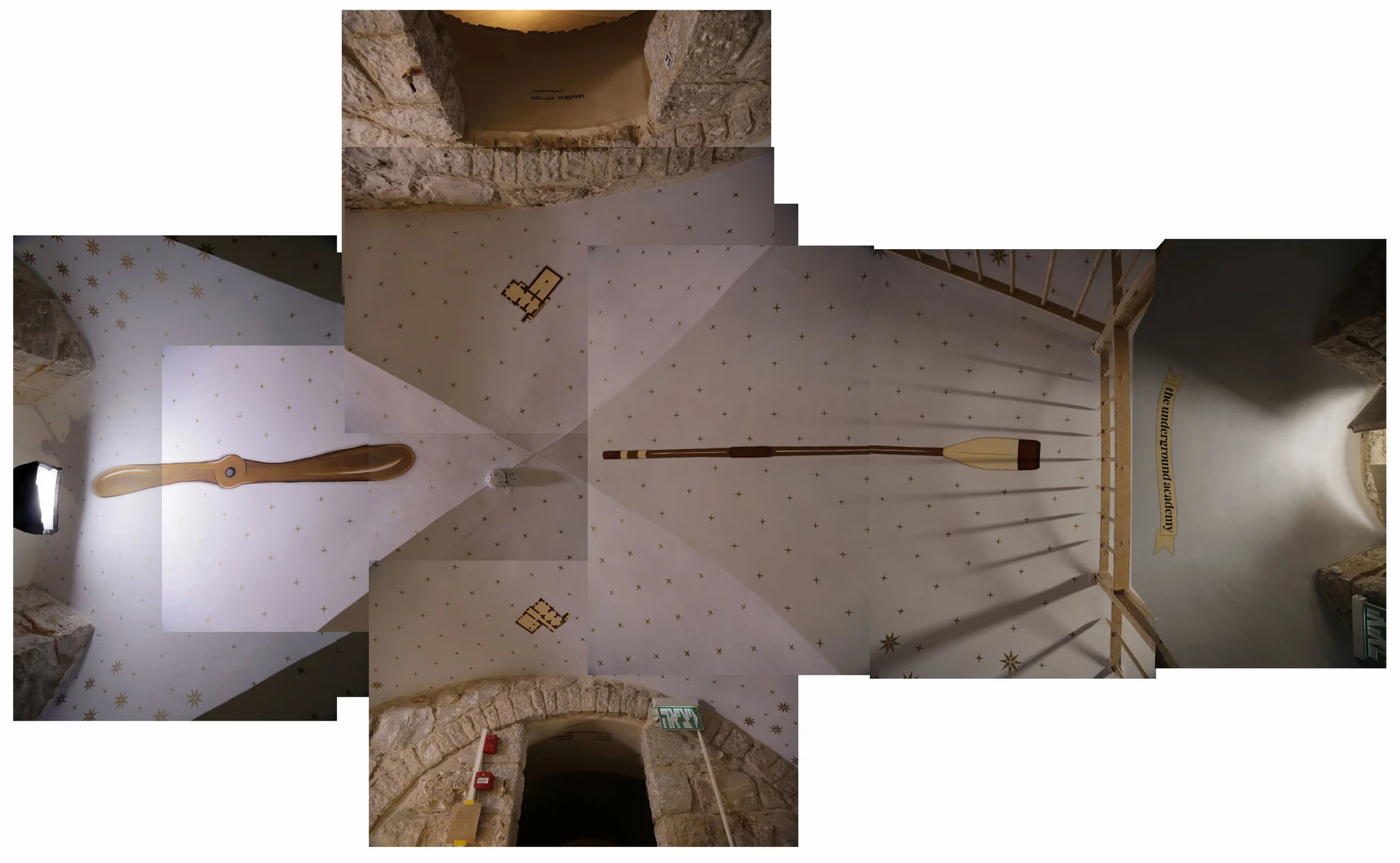Ceiling painting at the underground academy, Mamuta Art and Media Center, Hansen House, Jerusalem