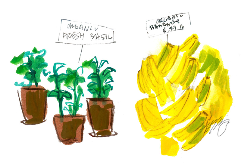Fresh Produce Basil and Bananas