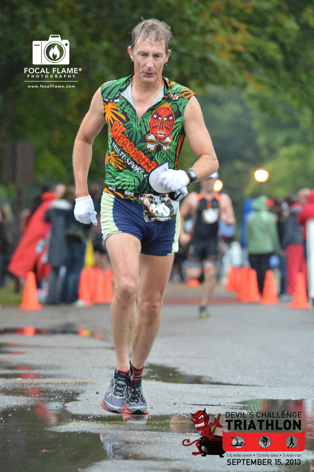 Douglas Dulli competes not just in marathons, his favorite type of endurance event, but also triathlons. Here he shows a tough countenance during the 2013 Devil's Challenge Triathlon. © 2013 Focal Flame Photography | Photo credit: Clint Thayer