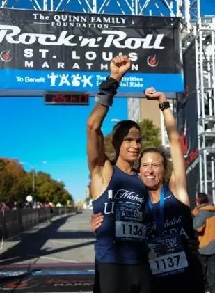 Emily Kurian and husband Joe Kurian celebrate at the Rock 'N Roll Marathon in St. Louis. Photo credit; David Mari