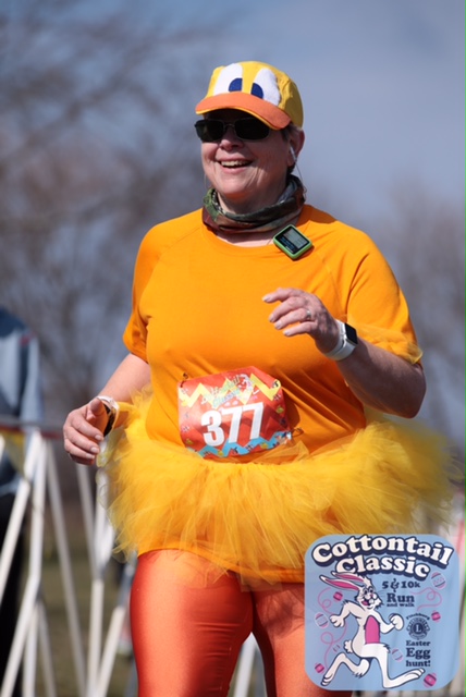 The author running in the Cottontail Classic as an Easter chick. (c) 2016 Focal Flame Photography | Photo credit: Steve Gotter
