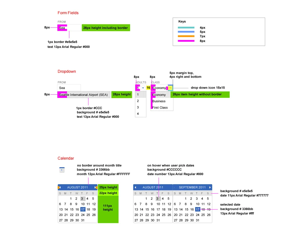 Examples of redlines and detailing final designs of multiple common controls &amp; features for Development.
