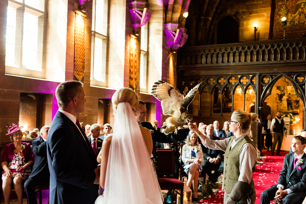 Castle Wedding at Peckforton Castle, Cheshire Owl Falconry Ian Stuart Bride Bandeoke - Jenny Harper Photography-43.jpg
