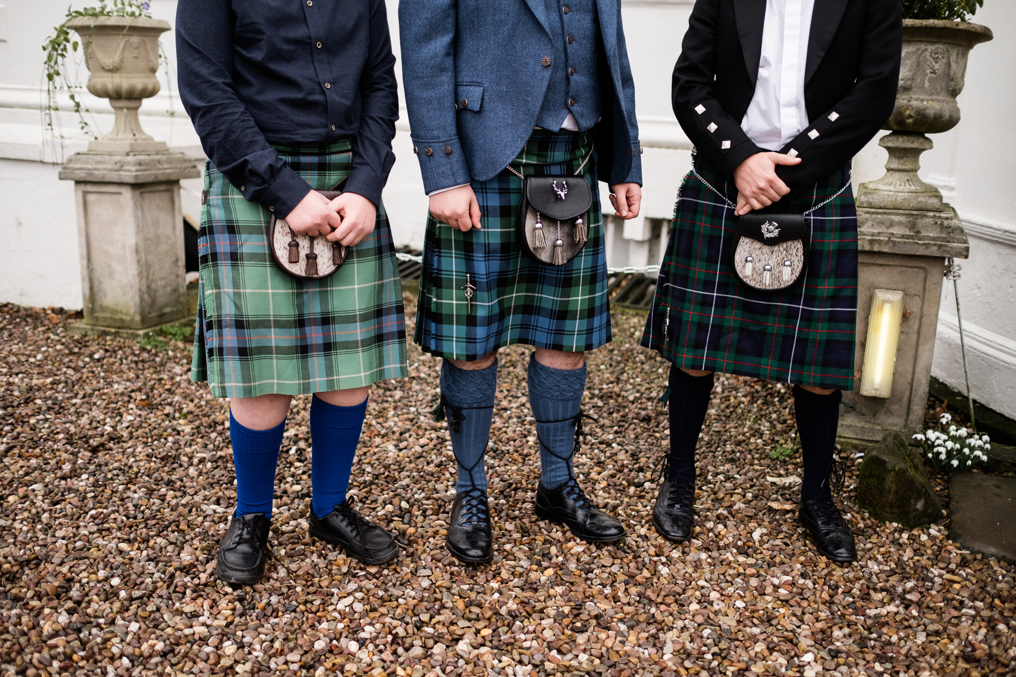 English Winter Wedding Photography at Somerford Hall, Staffordshire Red Bus Double Decker Kilts Bagpiper-42.jpg