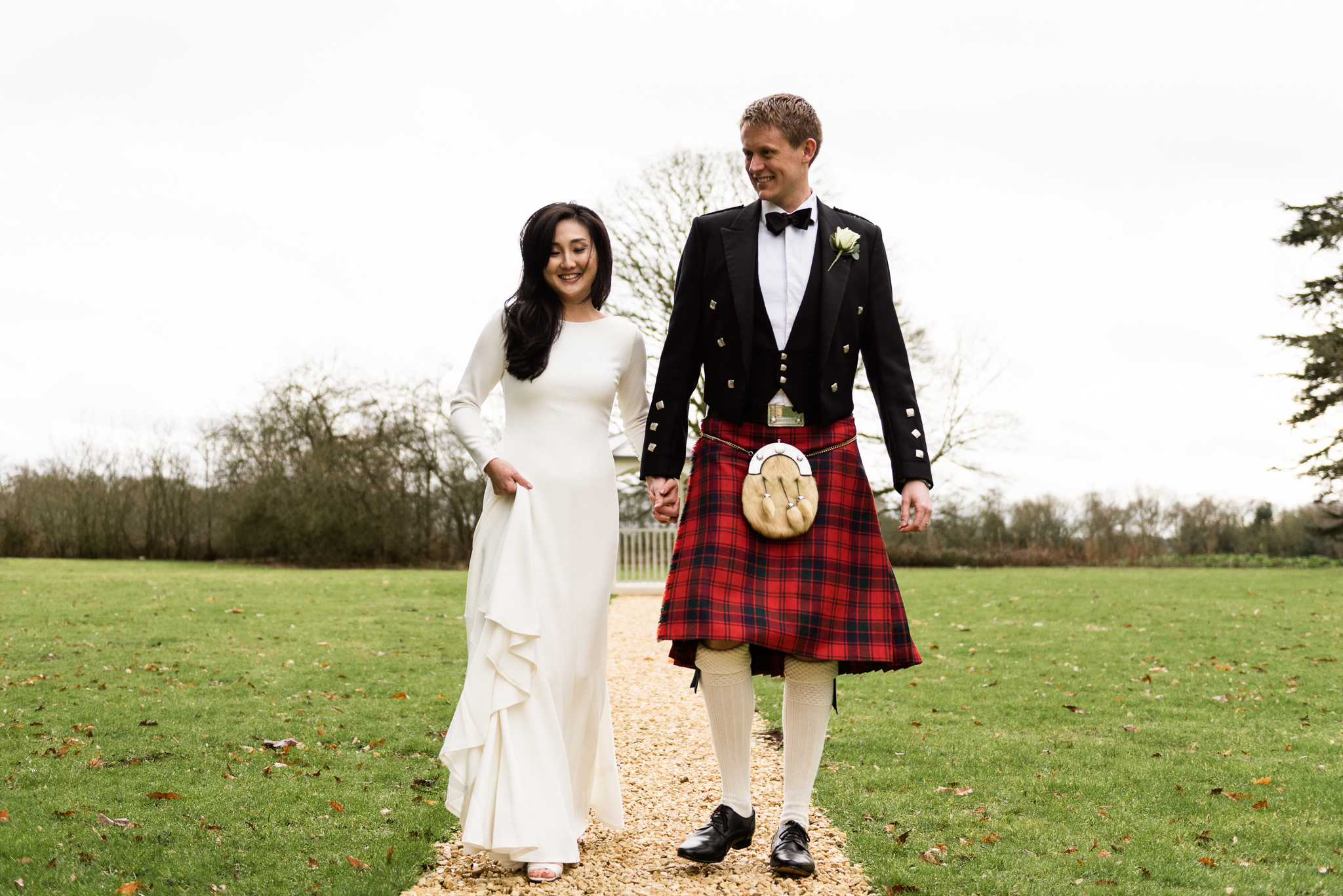 English Winter Wedding Photography at Somerford Hall, Staffordshire Red Bus Double Decker Kilts Bagpiper-47.jpg