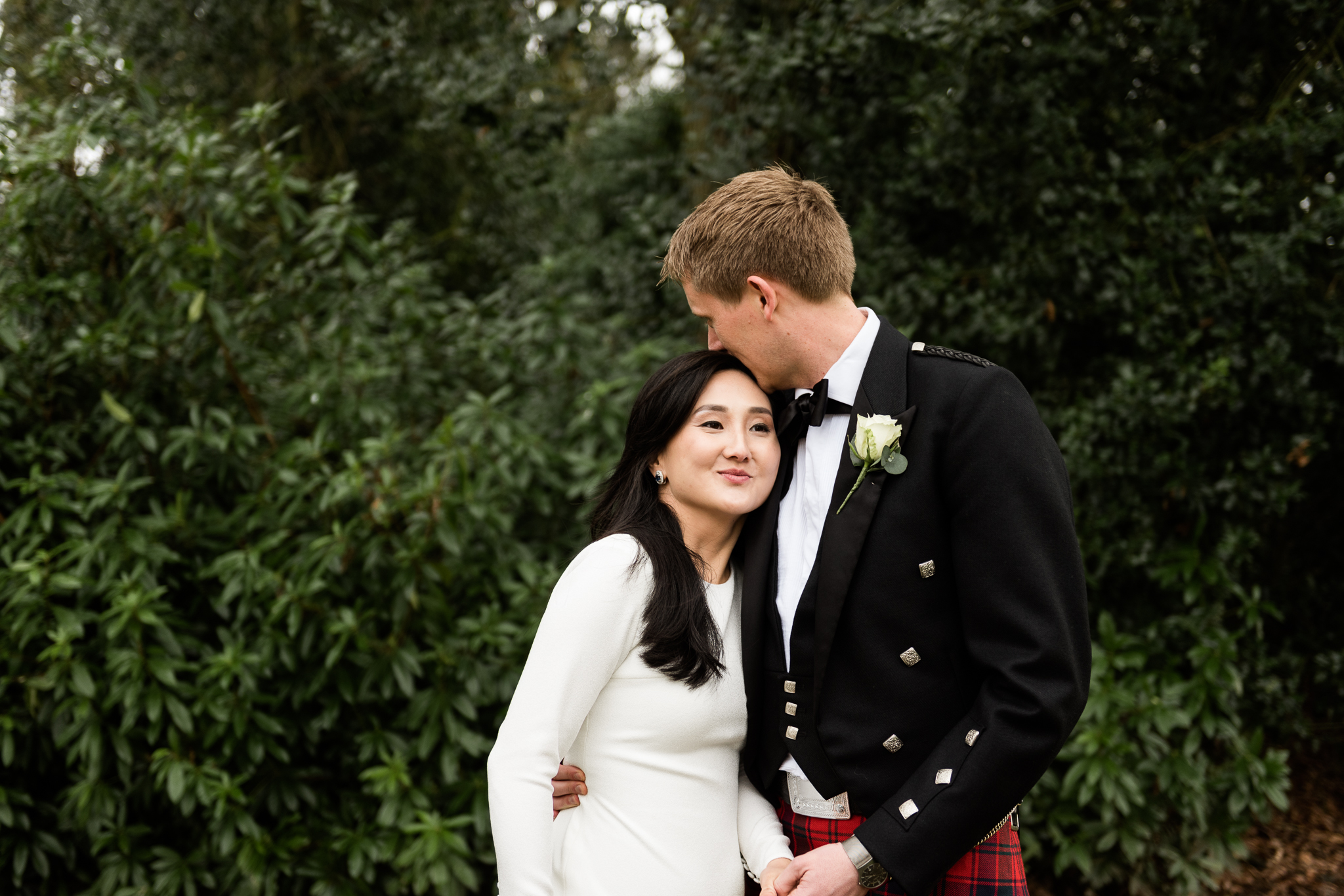 English Winter Wedding Photography at Somerford Hall, Staffordshire Red Bus Double Decker Kilts Bagpiper-49.jpg