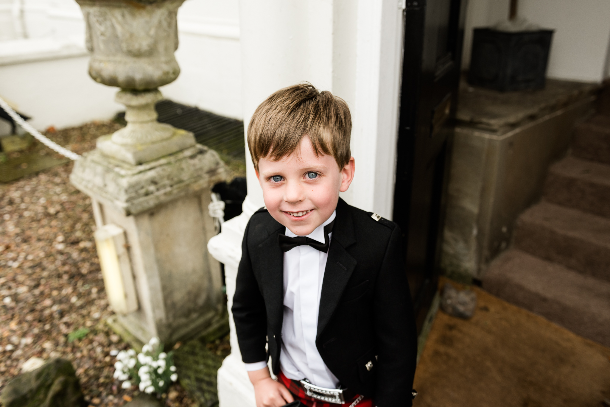 English Winter Wedding Photography at Somerford Hall, Staffordshire Red Bus Double Decker Kilts Bagpiper-52.jpg