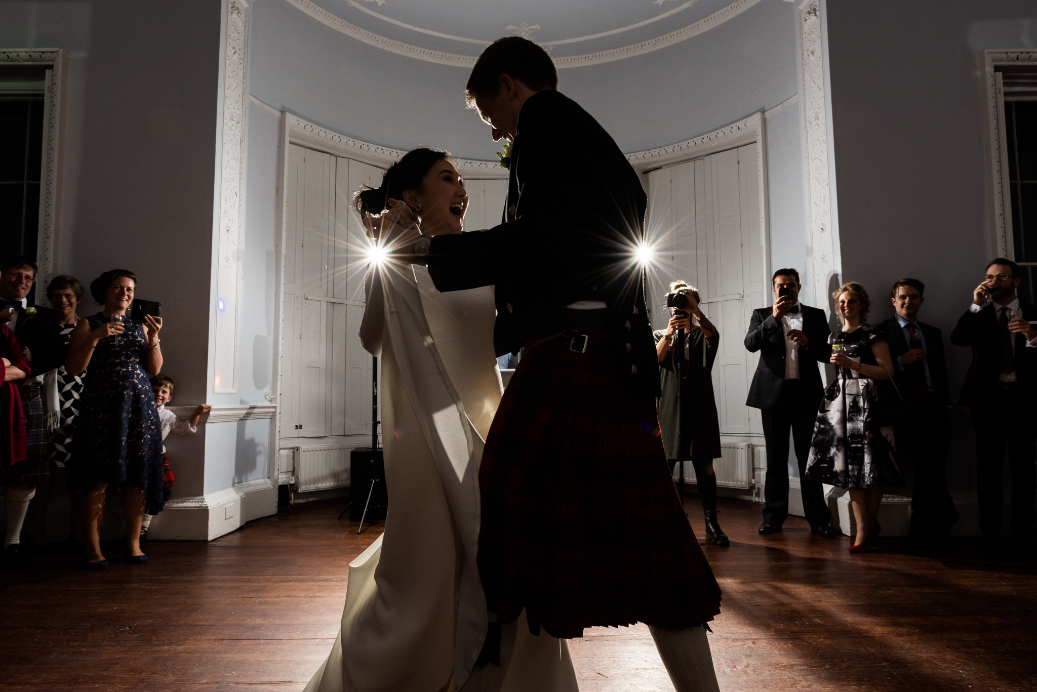 English Winter Wedding Photography at Somerford Hall, Staffordshire Red Bus Double Decker Kilts Bagpiper-63.jpg