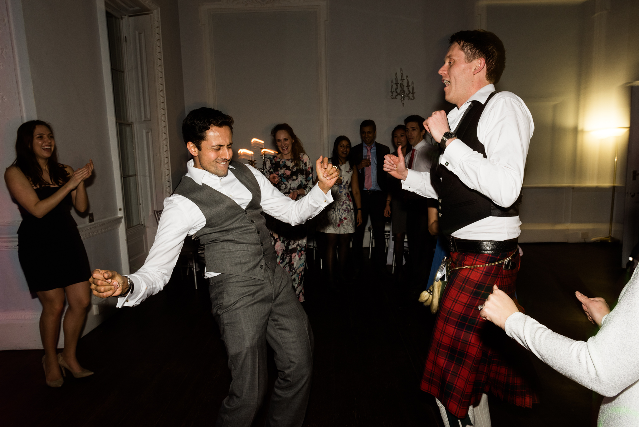 English Winter Wedding Photography at Somerford Hall, Staffordshire Red Bus Double Decker Kilts Bagpiper-70.jpg