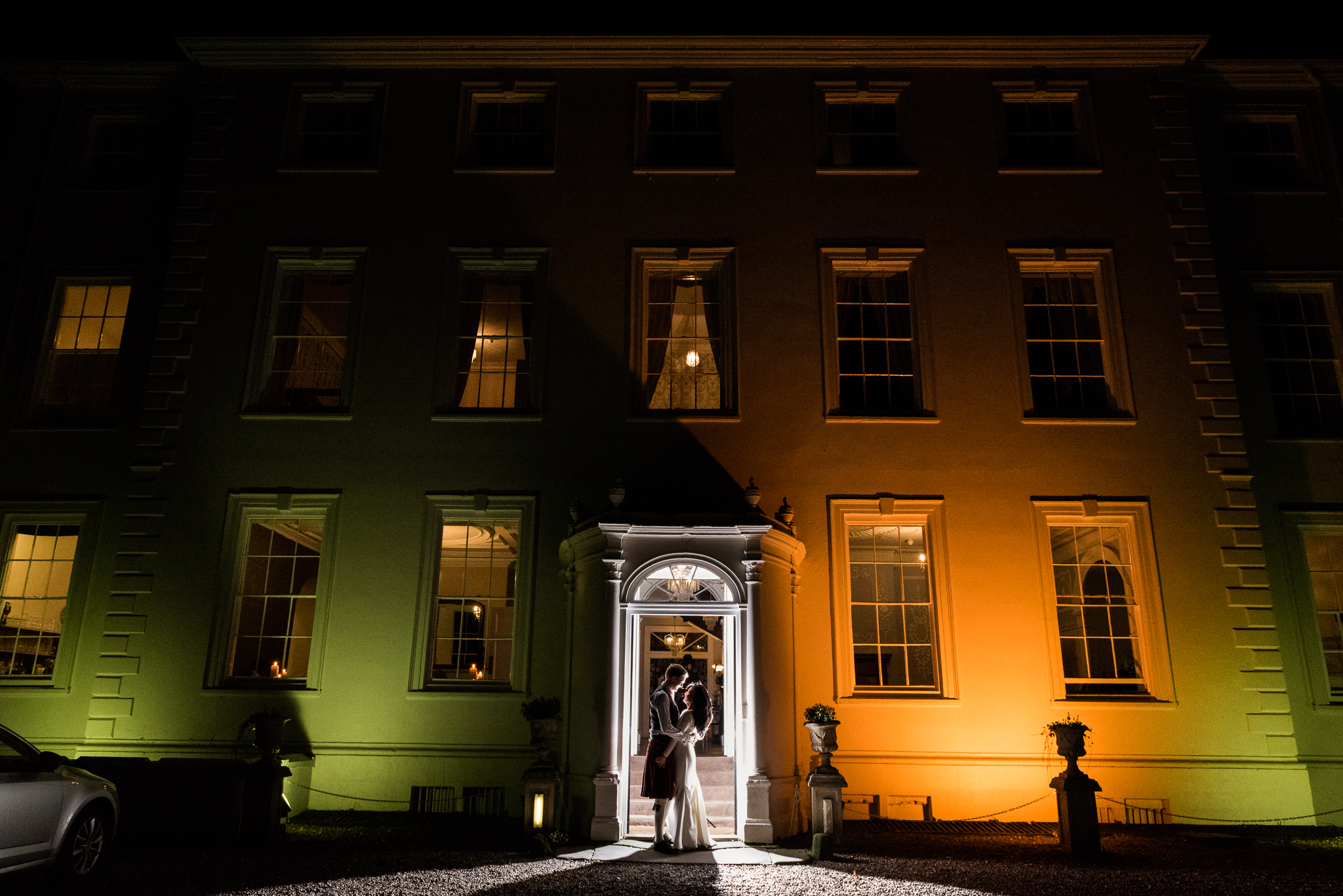 English Winter Wedding Photography at Somerford Hall, Staffordshire Red Bus Double Decker Kilts Bagpiper-71.jpg