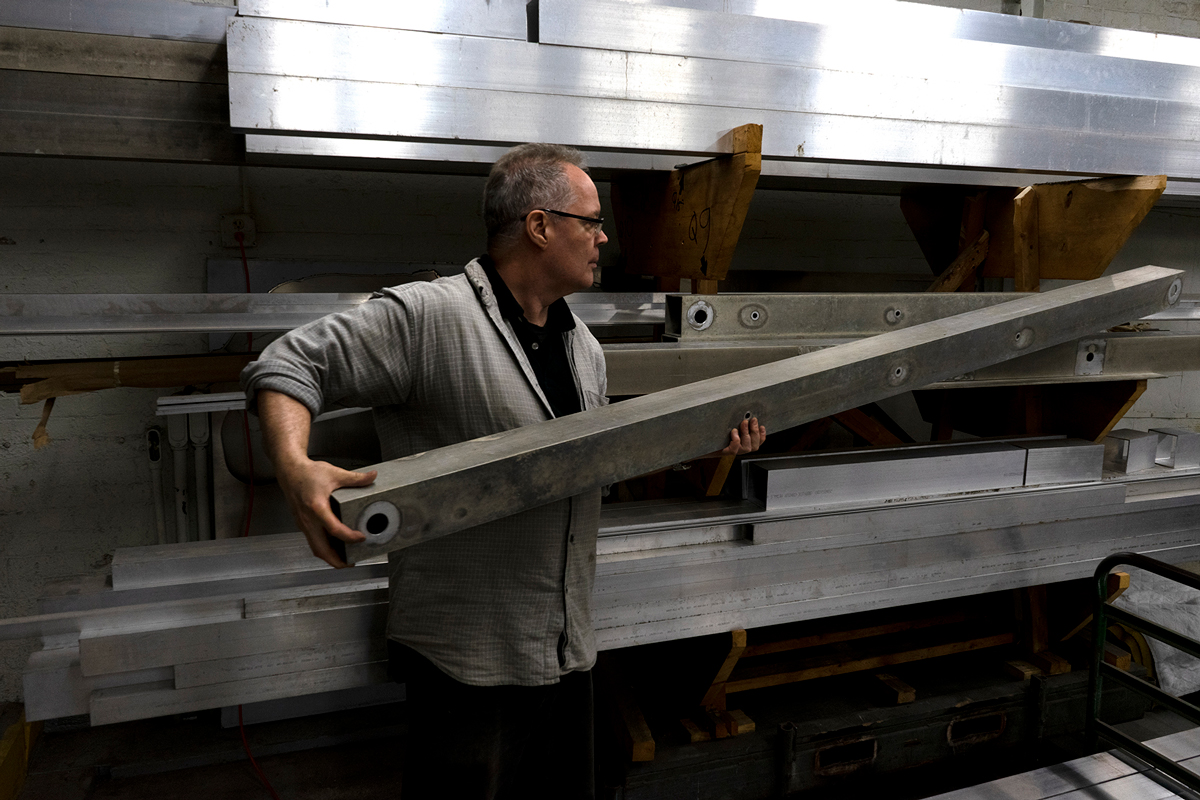 In his fabrication studio
