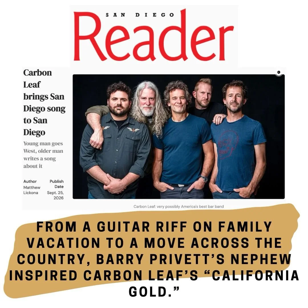 Behind the music: &ldquo;California Gold&rdquo; by @carbonleaf 

Special thanks to @matthewlickona and @sandiegoreader for this feature ahead of the band&rsquo;s @winstonsob performance on 9/29. 

#SanDiego #WolvesAtTheDoor #TimeIsThePlayground #carb