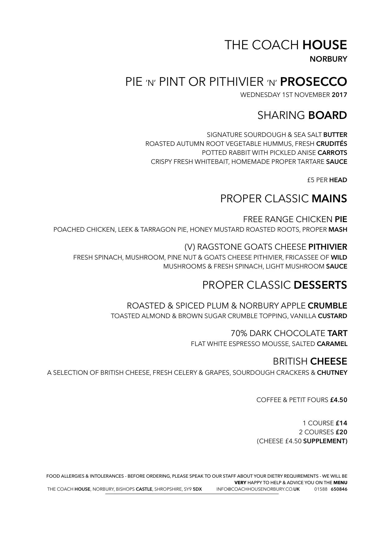 Pie N Pint Or Pithivier Prosecco Nightt The Coach House