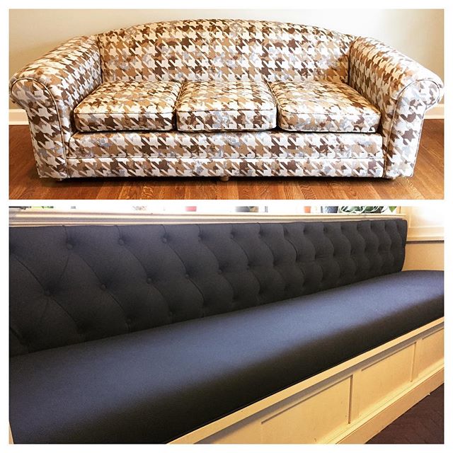 Forte Design &amp; Upholstery #fortekc #upholstery. Customer chose a Sunbrella Outdoor fabric for her sofa due to lots of UV light through the glass.  Definitely one of a kind!