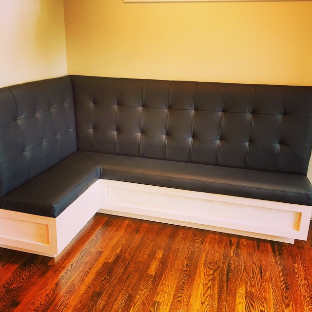 Forte delivered a custom-built banquette to a happy residential client this week. Three hides of leather went into this beauty!  #fortekc #fortedesignandupholstery #custombanquette