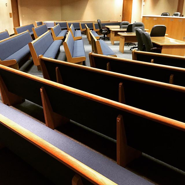 The benches of City Hall in Independence, Missouri received a complete overhaul from Forte.  New foam, fabric and wood finish!  #fortedesignandupholstery #fortekc #upholstery