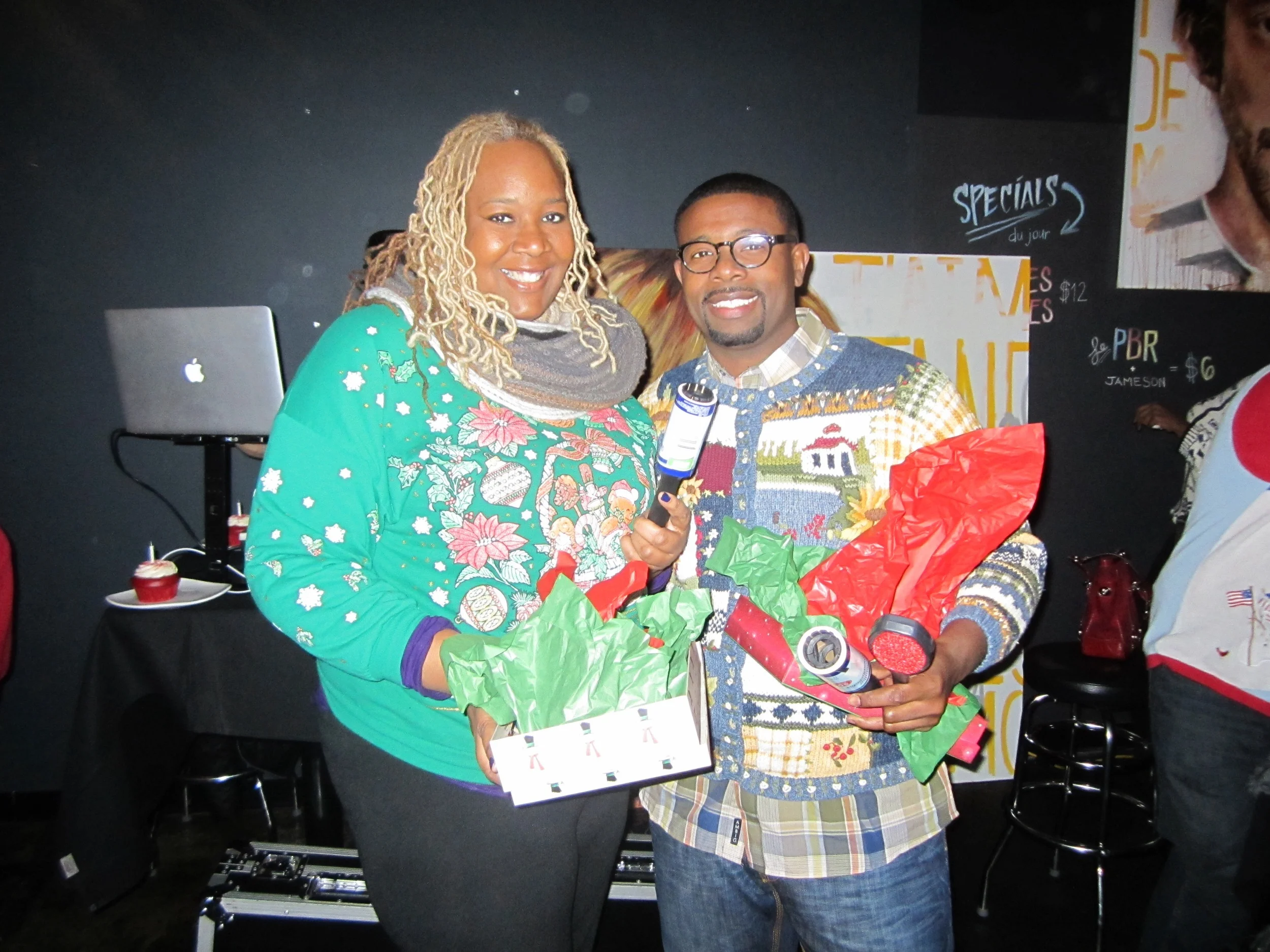 Our winners for the evening - crowned ugliest sweaters of all!