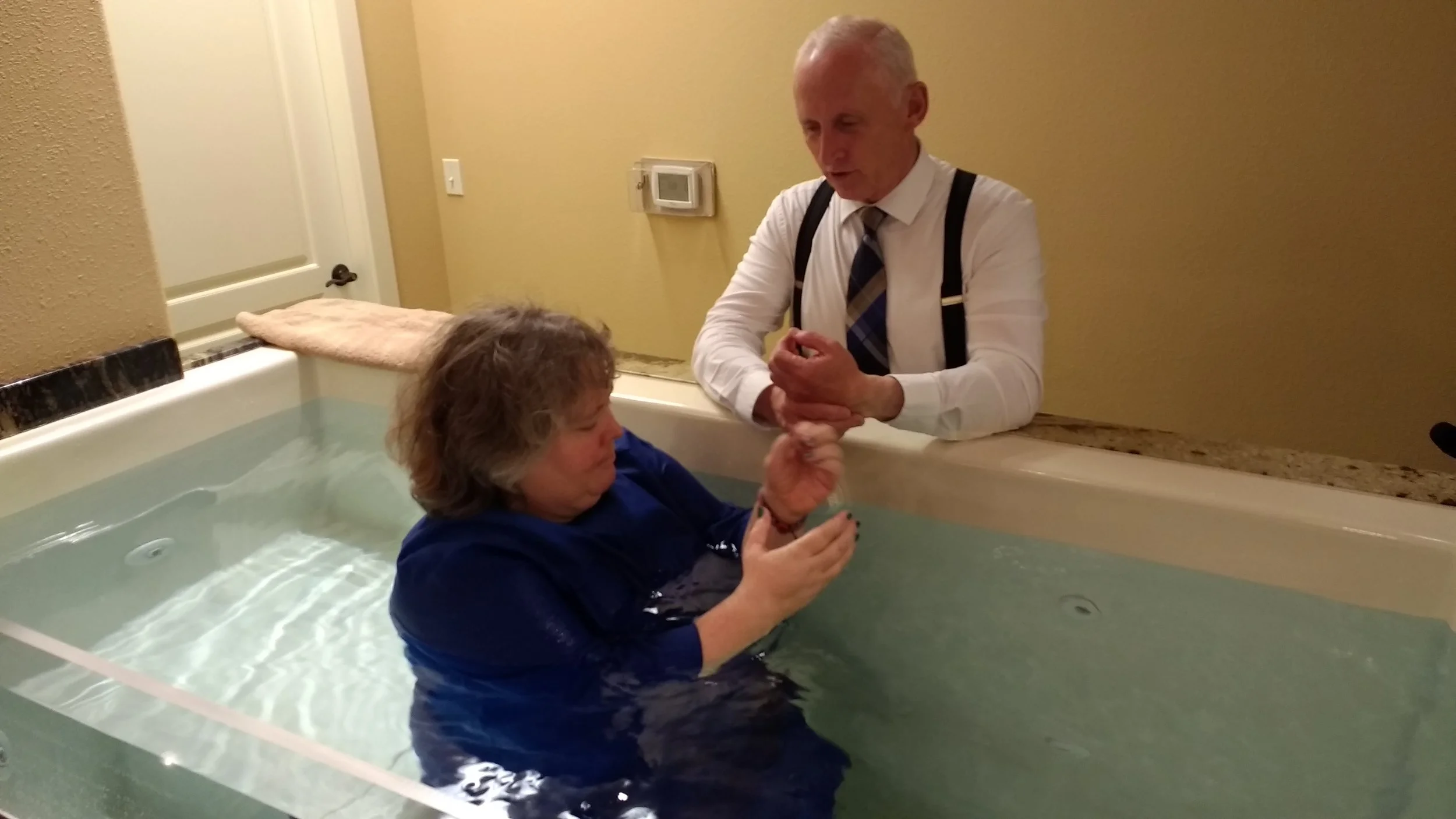 Beth getting ready to get baptized
